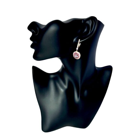 NWT Vintage Style Crystal Huggie Drop Earrings 14K Gold Plated Pink Purple - Picture 7 of 10